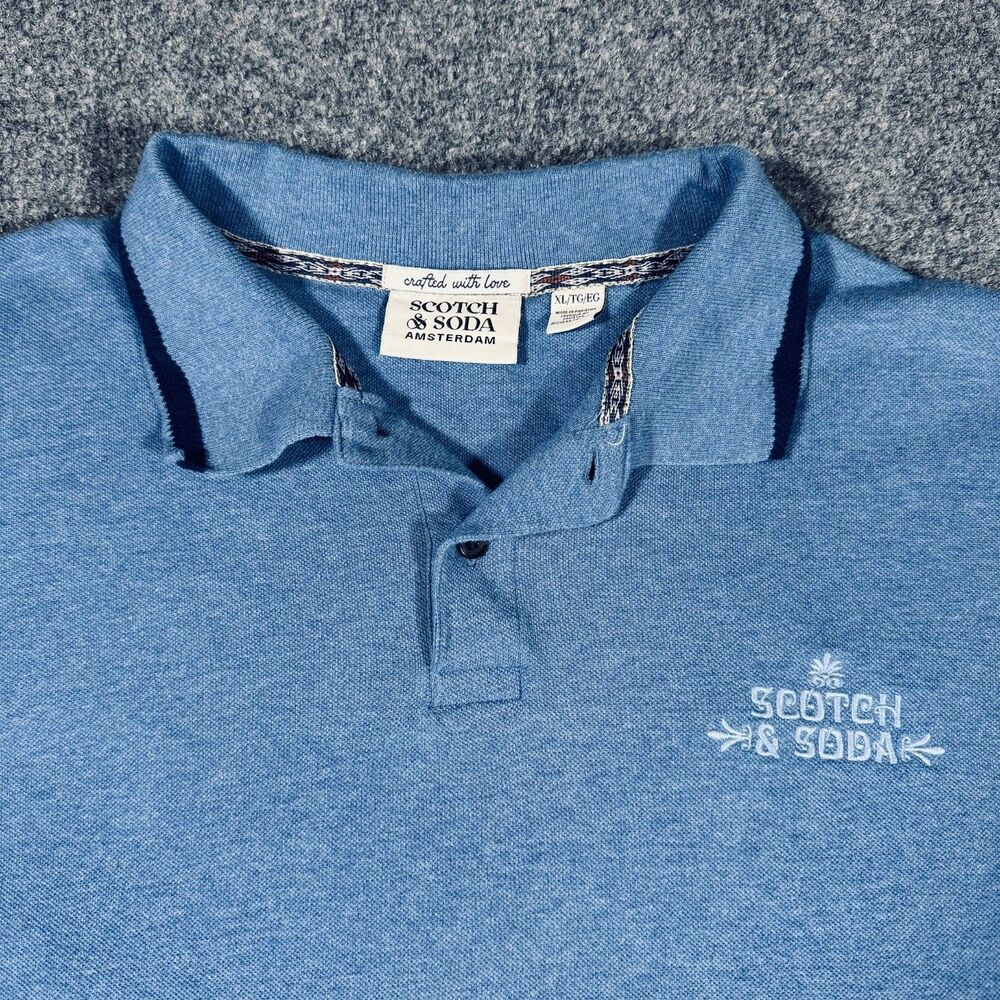 Scotch & Soda Amsterdam Pique Smart Blue Heather Short Sleeve Polo Shirt XL